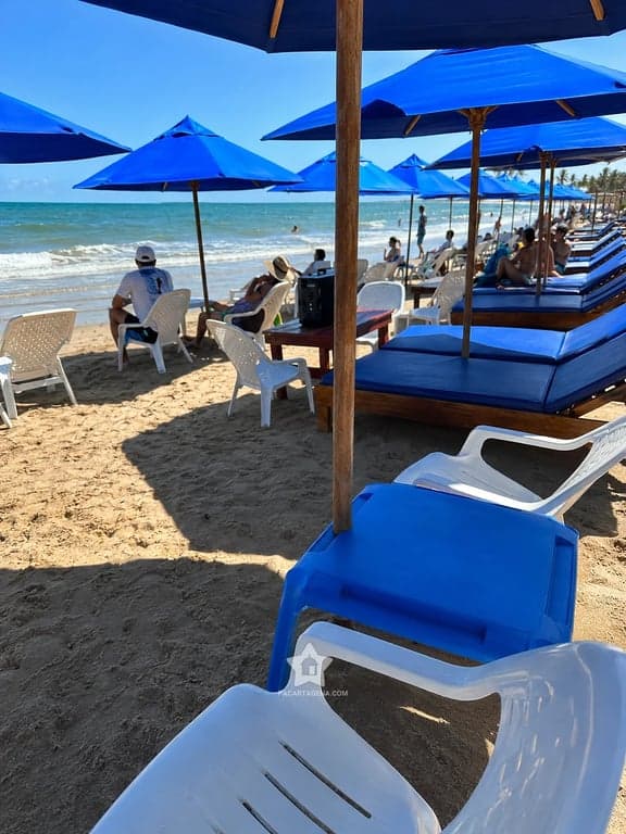 Camastros y sombrillas sobre la arena de Playa Linda, en Tierra Bomba